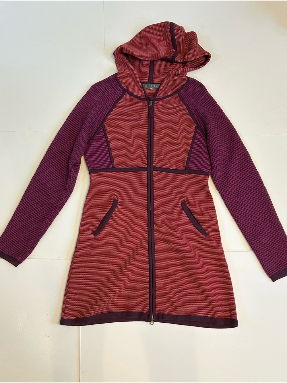 Title Nine Two-Tone Hooded Zip Coat - Burgundy & Plum